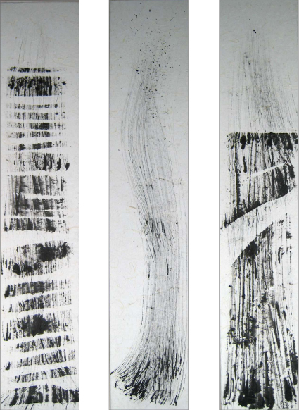 Regen, Tusche auf Reispapier auf Leinwand aufgezogen, 20 x 100 cm, 2008